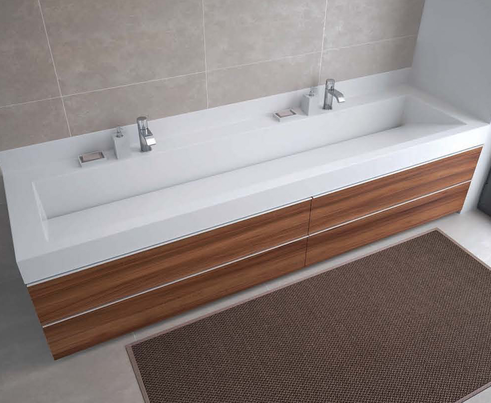 Waschbecken mit schrägem Ablauf für Nischeneinbau nach Maß